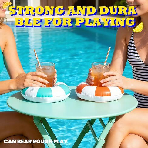 Vintage Stripe Drink Floaties 4 Pack Pool Drink Floats Inflatable Drink Holder Floating Drink Holder Pool Accessories for Adults in Saudi Arabia