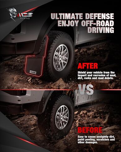 MZS شاحنة الطين اللوحات سبلاش الحرس متوافق مع F150 / F150 البرق / F250 / F350 / سوبر واجب واجب، إزاحة لا الحفر Mudflaps واقيات الطين 12 "واسعة لالتقاط، الأمامي والخلفي، حزمة من 4 in Kuwait