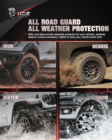 MZS شاحنة الطين اللوحات سبلاش الحرس متوافق مع F150 / F150 البرق / F250 / F350 / سوبر واجب واجب، إزاحة لا الحفر Mudflaps واقيات الطين 12 "واسعة لالتقاط، الأمامي والخلفي، حزمة من 4 in Kuwait