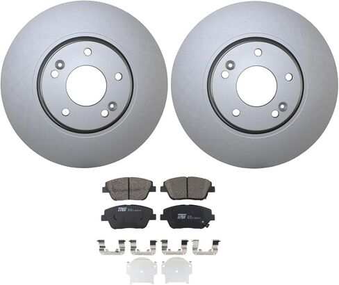 Coated Vented 300mm Disc Rotors and TRW Pro Ceramic Slotted Pad Set with Hardware and Acoustic Sensors Front Brake Kit For Hyundai Sonata Kia Optima Front Wheel Drive FWD 2011-2015 in Saudi Arabia