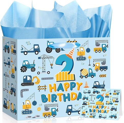 حقيبة هدايا عيد الميلاد الأول من Blue Truck، حقيبة هدايا عيد ميلاد كبيرة باللون الأزرق، حقيبة هدايا عيد ميلاد سعيد الأول مع ورق تغليف البطاقات، زينة عيد الميلاد الأول للأولاد حديثي الولادة والأطفال بعمر سنة واحدة، مستلزمات حفلات استحمام الطفل in Kuwait