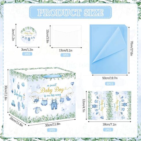Extra Large Baby Boy Gift Bag Square Blue Clothes Baby Shower Bag for Boys with Wrapping Paper Card Sticker Envelope for New Baby Congratulations Gifts Newborn Party Favors Decorations, 11.8 Inch in Saudi Arabia