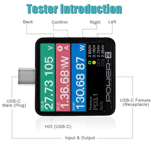 KM003C Professional USB-C Fast Charging Tester, PD3.2 QC5.0 Digital Voltmeter Ammeter for Power Bank, Charger & Cable Protocol Analysis, 1.54" LCD in Kuwait