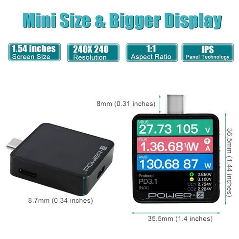 KM003C Professional USB-C Fast Charging Tester, PD3.2 QC5.0 Digital Voltmeter Ammeter for Power Bank, Charger & Cable Protocol Analysis, 1.54" LCD in Kuwait
