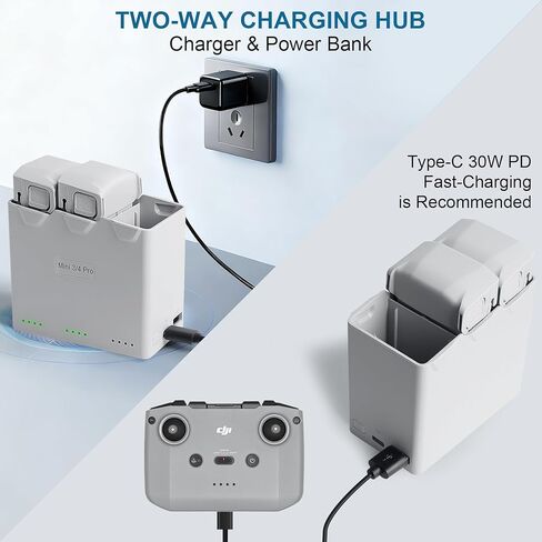 Triple Battery Charger for DJI Mini 5 Pro/ 4 Pro/ 3 Pro/Mini 3, Portable Two-Way Charging Hub Equipped with a USB-A Output Port, Charging Power Up to 36W, Charge Three Batteries in Sequence in Saudi Arabia