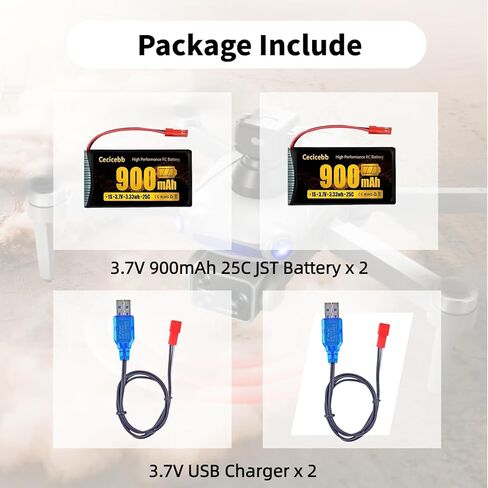 3.7V Lipo Battery 900mah Rechargeable with JST Plug for MJX Syma Holy Stone Sky Viper RC Quadcopter Drone X56W X400 X400W X300C X400C X800 HS110 HS200 S670 2 Pack Drone Batteries in Saudi Arabia