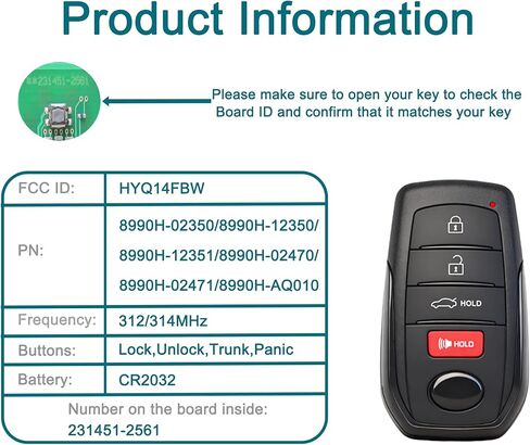 Smart Key Fob for Toyota Corolla 2023-2025, FengRKey Remote Control Key Fob Compatible for Toyota Corolla 2023-2025 HYQ14FBW 8990H-AQ010 8990H-02350 281451-2561 in Saudi Arabia