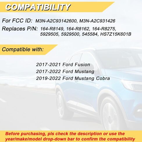 استبدال Vurkcy Key Fob لـ 2017-2022 Ford Mustang/ 17-21 Fusion Car التحكم عن بعد للدخول بدون مفتاح، M3N-A2C93142600 M3N-A2C931426، 5 أزرار in Kuwait