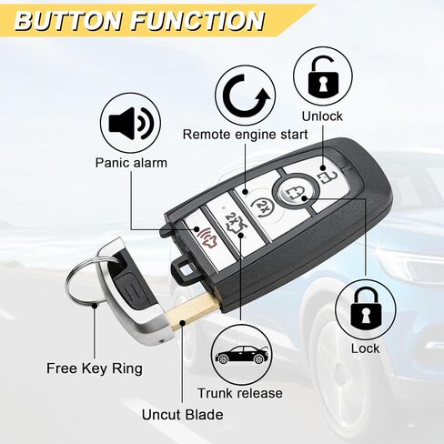 استبدال Vurkcy Key Fob لـ 2017-2022 Ford Mustang/ 17-21 Fusion Car التحكم عن بعد للدخول بدون مفتاح، M3N-A2C93142600 M3N-A2C931426، 5 أزرار in Kuwait