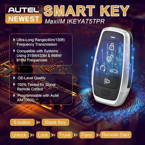 Autel MaxiIM مفتاح فارغ IKEYAT5TPR 5 أزرار مفتاح ذكي عالمي، مفتاح قرب فارغ قابل للبرمجة متوافق مع KM100، 315/433/868/915 ميجا هرتز استبدال متعدد التردد لأكثر من 700 مركبة in Kuwait