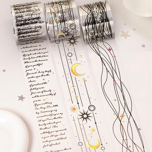 3 Rolls Starry Sky Poet PET Tape Stickers for Journaling Supplies Vintage Moon Star Aesthetic Washi Tape Stickers Transparent Wide Washi Tapes Scrapbook Washitape Decorative Tapes for DIY Collage in Saudi Arabia