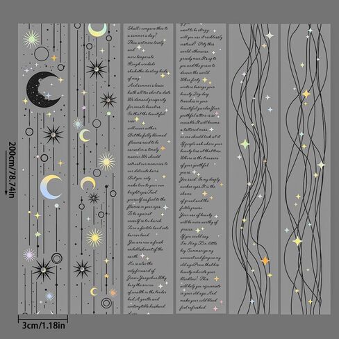 3 Rolls Starry Sky Poet PET Tape Stickers for Journaling Supplies Vintage Moon Star Aesthetic Washi Tape Stickers Transparent Wide Washi Tapes Scrapbook Washitape Decorative Tapes for DIY Collage in Saudi Arabia