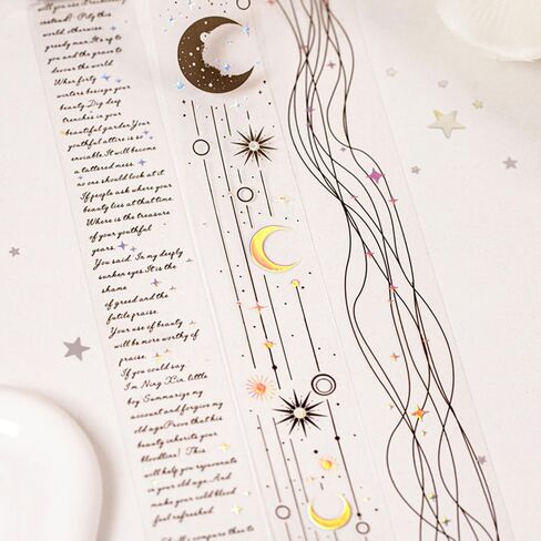 3 Rolls Starry Sky Poet PET Tape Stickers for Journaling Supplies Vintage Moon Star Aesthetic Washi Tape Stickers Transparent Wide Washi Tapes Scrapbook Washitape Decorative Tapes for DIY Collage in Saudi Arabia