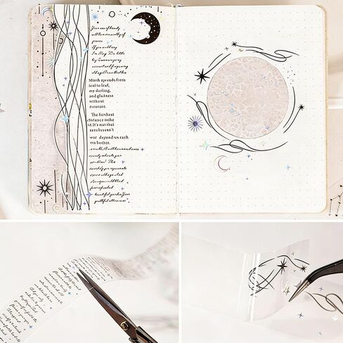 3 Rolls Starry Sky Poet PET Tape Stickers for Journaling Supplies Vintage Moon Star Aesthetic Washi Tape Stickers Transparent Wide Washi Tapes Scrapbook Washitape Decorative Tapes for DIY Collage in Saudi Arabia