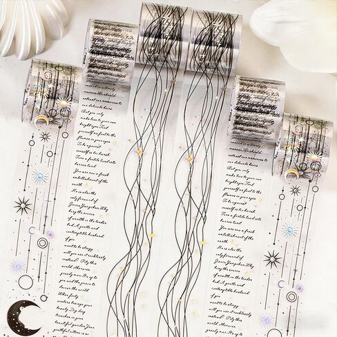 3 Rolls Starry Sky Poet PET Tape Stickers for Journaling Supplies Vintage Moon Star Aesthetic Washi Tape Stickers Transparent Wide Washi Tapes Scrapbook Washitape Decorative Tapes for DIY Collage in Saudi Arabia