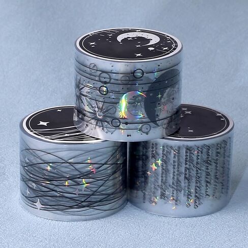 3 Rolls Starry Sky Poet PET Tape Stickers for Journaling Supplies Vintage Moon Star Aesthetic Washi Tape Stickers Transparent Wide Washi Tapes Scrapbook Washitape Decorative Tapes for DIY Collage in Saudi Arabia