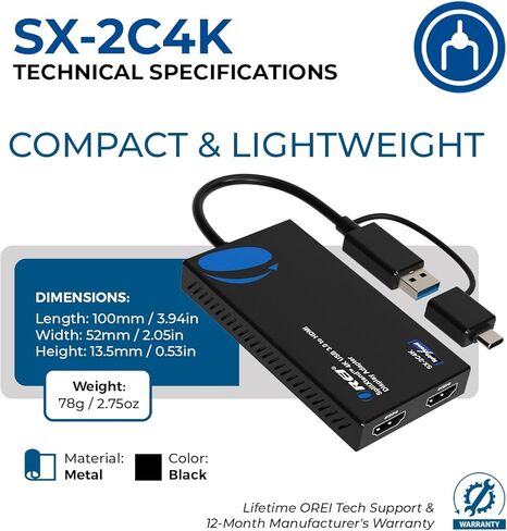 OREI SplitExtend 4K HDMI Splitter Extended Display for Dual Monitor - Multi-Monitor Display 3 Separate Screens - USB A & USB-C Adapter to HDMI 2.0, 4K@60hz, DisplayLink Driver MacOS, Windows in Saudi Arabia