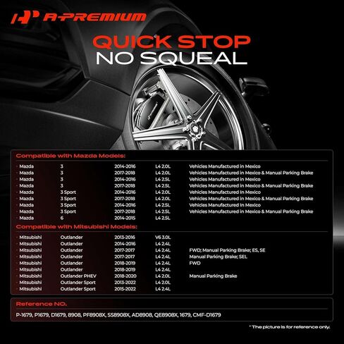 مجموعة وسادات الفرامل الخلفية المصنوعة من السيراميك A-Premium متوافقة مع 3 2014-2018، 3 Sport 2014-2018، 6 2014-2015 وميتسوبيشي أوتلاندر 2013-2019، أوتلاندر PHEV 2018-2020، أوتلاندر سبورت 13-22، 4 عبوات in Kuwait