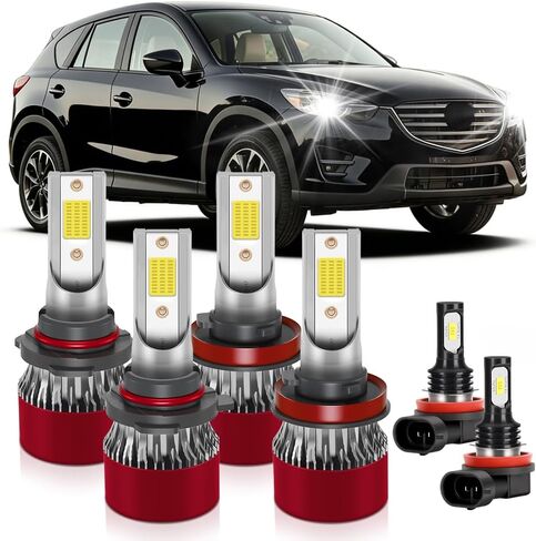 مصابيح إضاءة فائقة السطوع تناسب 2013-2016 Mazda CX-5 9005 High Beam H11 Low Beam H11 ضوء الضباب مع مروحة تبريد 15000 دورة في الدقيقة 6000-6500K 32000LM التوصيل والتشغيل حزمة من 6 in Kuwait