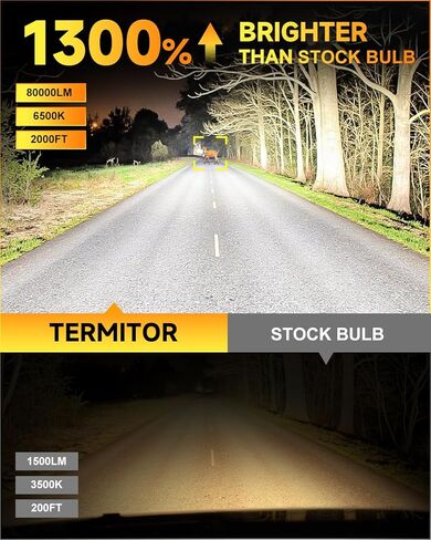 مصابيح Termitor 2026 الجديدة المحسنة H11/H8/H9، 𝟖𝟎𝟎𝟎𝟎𝐋𝐌 𝟏𝟓𝟎𝟎% H11 Led فائقة السطوع 6500K، حجم صغير 1:1 استبدال شعاع الضباب المثبت، Plug-N-Play، عمر 10 سنوات، حزمة من 2 in Kuwait