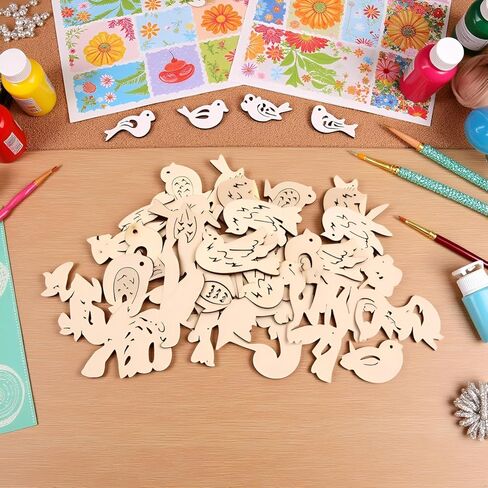 50 قطعة من لوازم صناعة العطلات والزخارف المصنوعة يدويًا، وشرائح خشبية طبيعية غير مكتملة مع دلايات طيور صغيرة مجوفة، لسكرابوكينغ وديكور المنزل in Kuwait