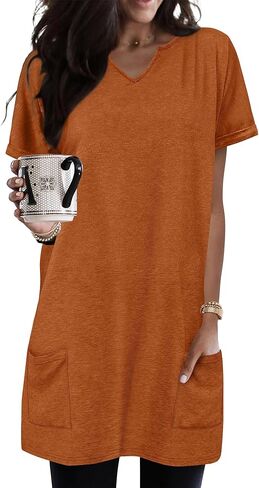 KISSMODA Women's Long Sleeve Tunic Tops Fall for Leggings Casual Long Tunics with Pockets T Shirts Loose S-3XL in Kuwait