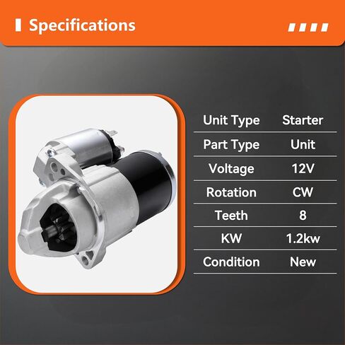 Starter Motor Compatible with Chrysler Sebring 07-10;for Dodge Avenger 08-10, Caliber 07-12, Journey 09-20;for Jeep Compass,Patriot 07-17Replace# 5034555AA, M0T32071,05034555AA,17994 in Saudi Arabia