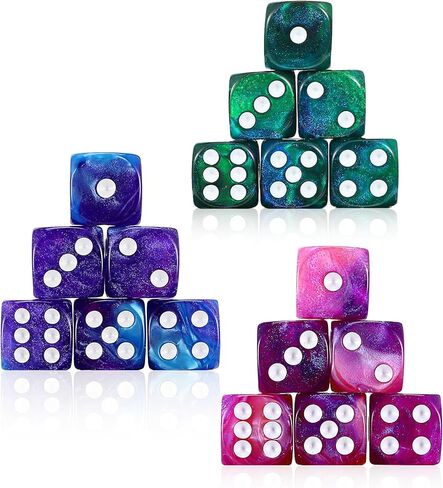 18pcs Acrylic Polyhedra Dice Set, 16mm 6 Sided Standard Colored Game Dices for Table Games Board Games Math Learning Classroom Playing Rolling Parties 3 Color 6 Pieces of Each Color in Saudi Arabia