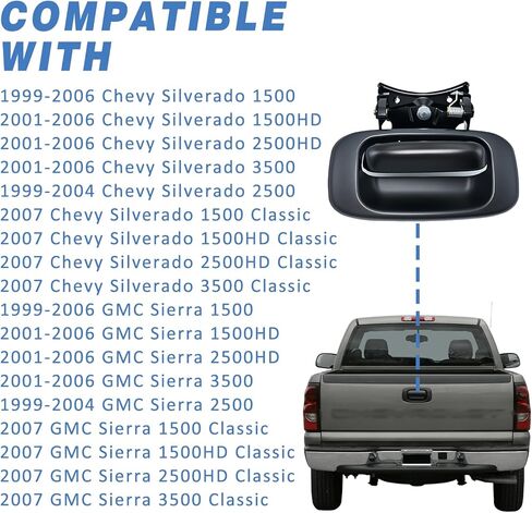 Upgraded Metal Tailgate Handle w/Improved Plastic Bezel Trim Rod Clips Compatible with 1999-2007 Chevy Silverado GMC Sierra 1500 2500 3500 Tailgate Latch Handle OE#15997911, 15228541 in Saudi Arabia
