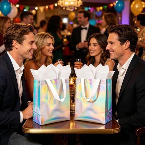 Flasunire Gift Bags with Handles Iridescent Holographic - 8x4x10 Inch 12 Pcs Iridescent Gift Bags with Tissue Paper for Birthday, Christmas, Bachelorette, Party Favors, Wedding, Holidays, Valentines in Saudi Arabia