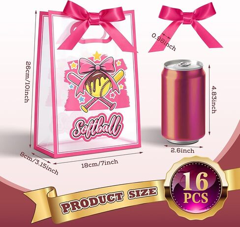 GAWBYET 16 Pcs Softball Goodie Bag Softball Gameday Goodie Gifts Bags with Die Cut Handles and Ribbons Sport Theme Party Favors for Snack Wrapping Birthday Party Supplies 7 x 10 x 3.15'' in Saudi Arabia