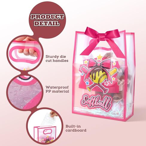 GAWBYET 16 Pcs Softball Goodie Bag Softball Gameday Goodie Gifts Bags with Die Cut Handles and Ribbons Sport Theme Party Favors for Snack Wrapping Birthday Party Supplies 7 x 10 x 3.15'' in Saudi Arabia