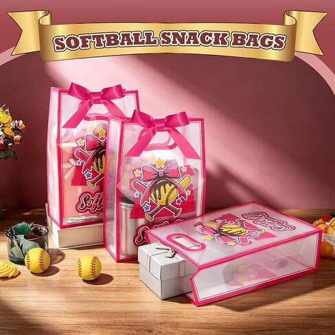 GAWBYET 16 Pcs Softball Goodie Bag Softball Gameday Goodie Gifts Bags with Die Cut Handles and Ribbons Sport Theme Party Favors for Snack Wrapping Birthday Party Supplies 7 x 10 x 3.15'' in Saudi Arabia