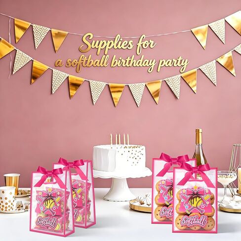 GAWBYET 16 Pcs Softball Goodie Bag Softball Gameday Goodie Gifts Bags with Die Cut Handles and Ribbons Sport Theme Party Favors for Snack Wrapping Birthday Party Supplies 7 x 10 x 3.15'' in Saudi Arabia