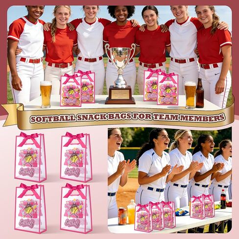GAWBYET 16 Pcs Softball Goodie Bag Softball Gameday Goodie Gifts Bags with Die Cut Handles and Ribbons Sport Theme Party Favors for Snack Wrapping Birthday Party Supplies 7 x 10 x 3.15'' in Saudi Arabia