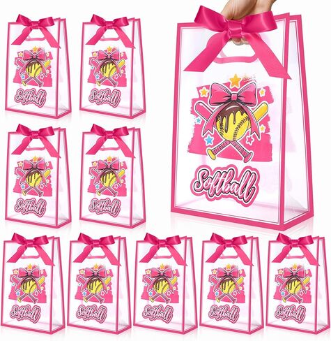 GAWBYET 16 Pcs Softball Goodie Bag Softball Gameday Goodie Gifts Bags with Die Cut Handles and Ribbons Sport Theme Party Favors for Snack Wrapping Birthday Party Supplies 7 x 10 x 3.15'' in Saudi Arabia