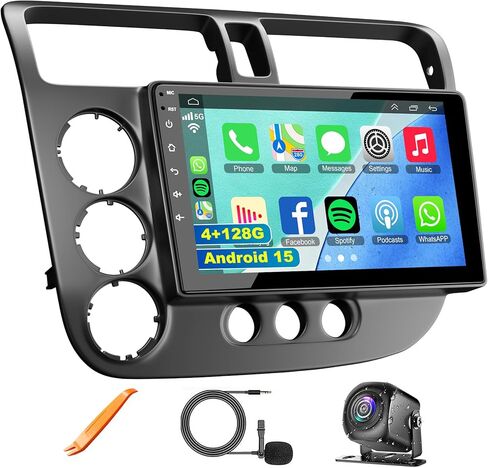 Android 13 Car Stereo for Honda Civic 2001-2005 4G RAM+64G ROM, 9 Inch IPS Touch Screen Car Radio with Wireless Carplay/Android Auto,GPS, WiFi, Bluetooth5.2, Support OBD2/DVR/DSP in Saudi Arabia