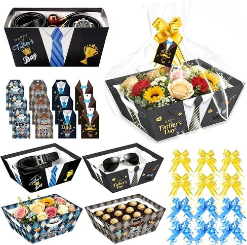 FCKLVMC 12 Pcs Fathers Day Gift Bags with Handle, Fathers Day Gift Bag with Decorative Paper for Men Father'S Day Birthday Party Decor Favor(8.27x6.3x3.15in) in Saudi Arabia