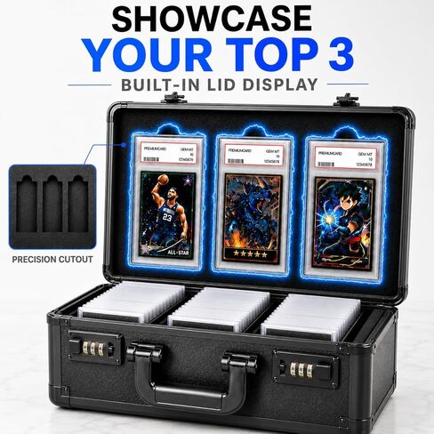 Poshy Graded Card Case with Lock – PSA Slab Case for Sports Cards – 3 Row Graded Card Storage Box with 6 Foam Inserts – Fits PSA, GMA, HGA, NGS, SGC and CSG – Holds up to 480 Top Loaders in Saudi Arabia