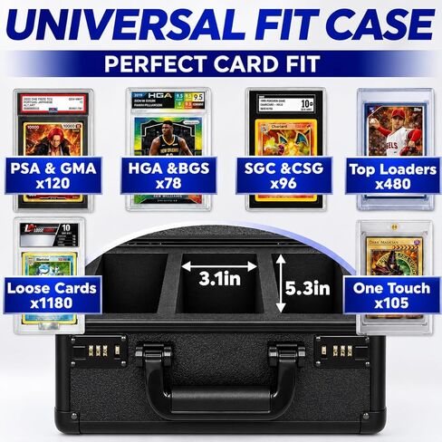 Poshy Graded Card Case with Lock – PSA Slab Case for Sports Cards – 3 Row Graded Card Storage Box with 6 Foam Inserts – Fits PSA, GMA, HGA, NGS, SGC and CSG – Holds up to 480 Top Loaders in Saudi Arabia