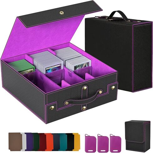 Trading Card Storage Box | 3-Row MTG Deck Box with Handle | Fits 2100+ Single Sleeved | Commander Cards Box for MTG TCG Sport Cards | Foldable Card Holder with 1 Small Card Case 10 Divider 3 Stopper in Saudi Arabia
