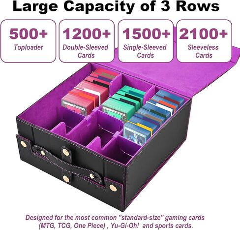 Trading Card Storage Box | 3-Row MTG Deck Box with Handle | Fits 2100+ Single Sleeved | Commander Cards Box for MTG TCG Sport Cards | Foldable Card Holder with 1 Small Card Case 10 Divider 3 Stopper in Saudi Arabia