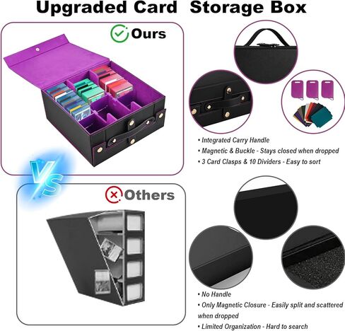 Trading Card Storage Box | 3-Row MTG Deck Box with Handle | Fits 2100+ Single Sleeved | Commander Cards Box for MTG TCG Sport Cards | Foldable Card Holder with 1 Small Card Case 10 Divider 3 Stopper in Saudi Arabia