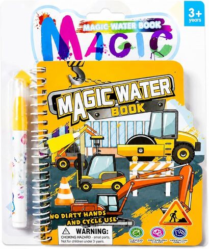 zreboeim Yellow Magic Water Coloring Book for Kids, Reusable Construction Vehicle Water Drawing Book with Pen, Mess Free Coloring Pad, Educational Travel Toy for Toddlers Boys Girls Ages 3+ in Saudi Arabia
