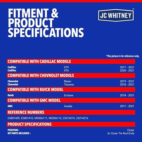 JC Whitney JFBAJCWCA00834 مجموعة من 2 طرف قضيب ربط (خارجي) - متوافق مع شيفروليه ترافيرس 18-21، بليزر 19-21، جي إم سي أكاديا 17-21، بويك إنكليف 18-21، كاديلاك XT5 17-21، XT6 20-21 in Kuwait
