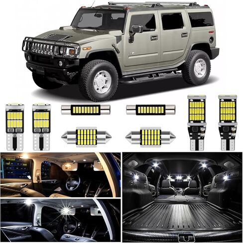 H2 LED Interior Lights Kit for Hummer H2 2003 2004 2005 2006 2007 2008 2009 Super Bright White LED Map Dome Trunk License Plate Lights Interior LED Light Bulbs + Install Tool in Kuwait
