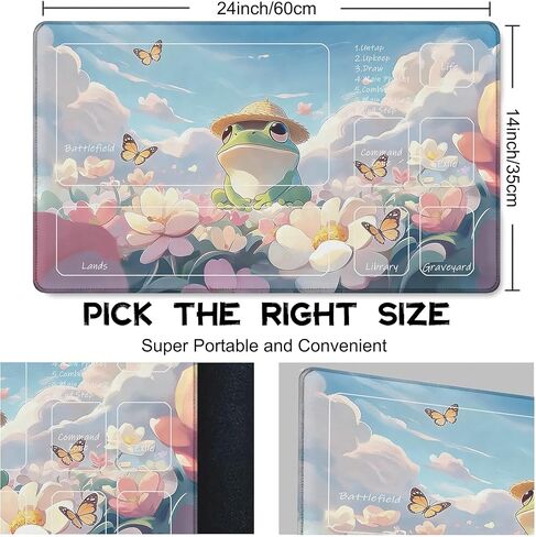 for MTG Playmat 24 x 14 Inches Cute Frog Magic Play Mat Card Game Mat for Magic The Gathering TCG PTCG Playmat with Free Storage Bags Non-Slip Backing and Stitched Edge in Kuwait