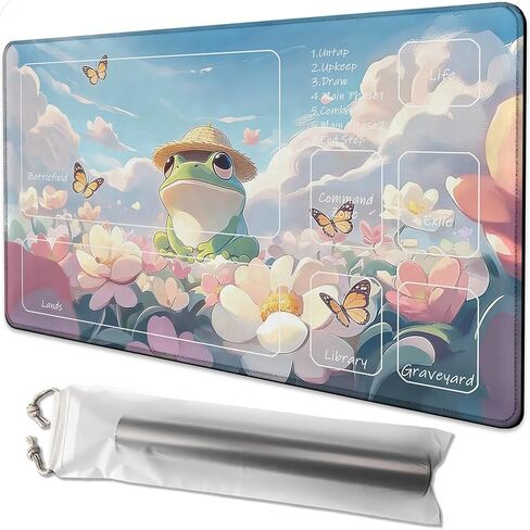 for MTG Playmat 24 x 14 Inches Cute Frog Magic Play Mat Card Game Mat for Magic The Gathering TCG PTCG Playmat with Free Storage Bags Non-Slip Backing and Stitched Edge in Kuwait
