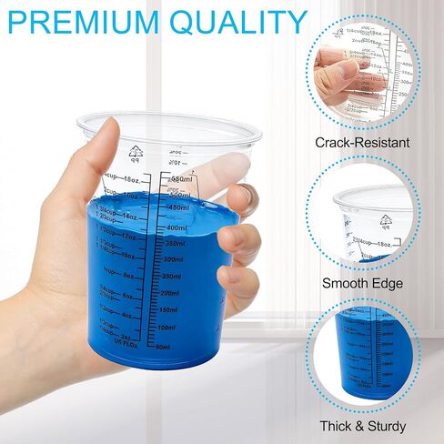 50 Pack Epoxy Mixing Cups 20 oz (600 ml), Disposable Measuring Cups with 50 Wooden Stir Sticks, Measurement Ratios: 1:1, 2:1, 3:1, 4:1 for Resin, Liquid and Paint in Saudi Arabia