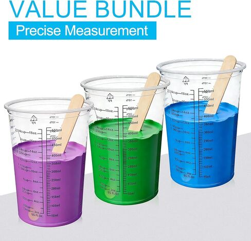 50 Pack Epoxy Mixing Cups 20 oz (600 ml), Disposable Measuring Cups with 50 Wooden Stir Sticks, Measurement Ratios: 1:1, 2:1, 3:1, 4:1 for Resin, Liquid and Paint in Saudi Arabia